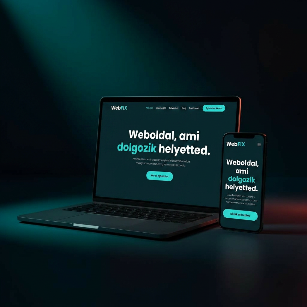 Laptop és telefon mockup egy modern weboldallal